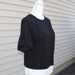 UNIQLO Black Top/ Blouse with Short Ruffle Flutter Sleeves